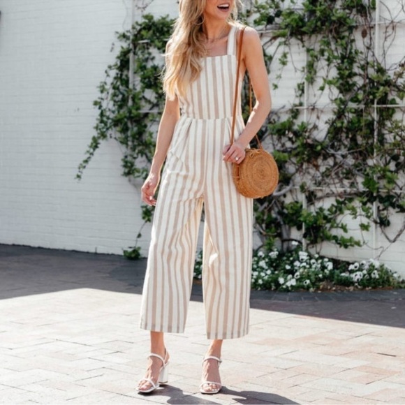 CHRISELLE x J.O.A. Striped Apron Wide Leg Jumpsuit - Picture 1 of 5